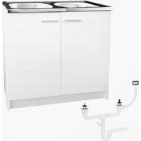 STAMAR Küchenunterschrank - 80 x 50 cm - Weiß - Praktisch und Elegant - Mit Doppelspüle von STAMAR