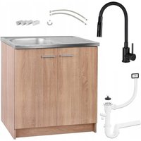 STAMAR Küchenunterschrank 80x50 - Eiche Sonoma - 2-in-1 mit Spüle und schwarzem Wasserhahn - Praktisch und Modern von STAMAR