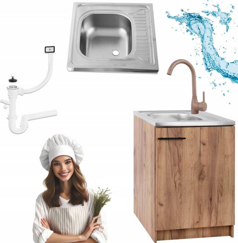 STAMAR Spülenschrank Küchenschrank 60cm Eiche Gold Spüle Abtropf Armatur Beige Luna Kompakt Standschrank 50cm Tiefe Siphon Geschirrspüler Komplett Montagefertig STAMAR Spülenschrank Küchenschrank 60cm Eiche Gold Spüle Abtropf Armatur Beige Luna Kompakt Standschrank 50cm Tiefe Siphon Geschirrspüler Komplett Montagefertig von STAMAR