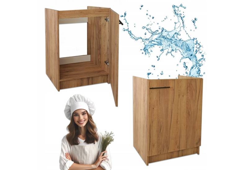 STAMAR Spülenschrank Küchenschrank 60cm Goldene Eiche Unterschrank Spüle Standschrank Slim Spülenschrank 50cm Tiefe ohne Spüle Montagefertig Kompakt Modern XXL von STAMAR