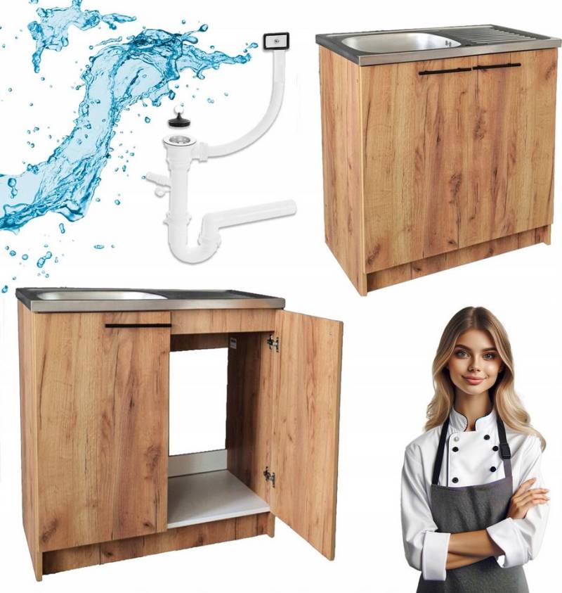 STAMAR Spülenschrank Küchenschrank 80cm Eiche Gold Spüle 80x50 Abtropf Siphon XXL Set Standschrank 46cm Tiefe Geschirrspüler Ohne Armatur Montagefertig STAMAR Spülenschrank Küchenschrank 80cm Eiche Gold Spüle 80x50 Abtropf Siphon XXL Set Standschrank 46cm Tiefe Geschirrspüler Ohne Armatur Montagefertig von STAMAR