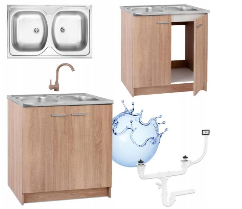 STAMAR Spülenschrank Küchenschrank 80cm Sonoma Spüle 2 Becken Armatur Beige Luna Set XXL Standschrank 46cm Tiefe Siphon Geschirrspüler Komplett Montagefertig STAMAR Spülenschrank Küchenschrank 80cm Sonoma Spüle 2 Becken Armatur Beige Luna Set XXL Standschrank 46cm Tiefe Siphon Geschirrspüler Komplett Montagefertig von STAMAR