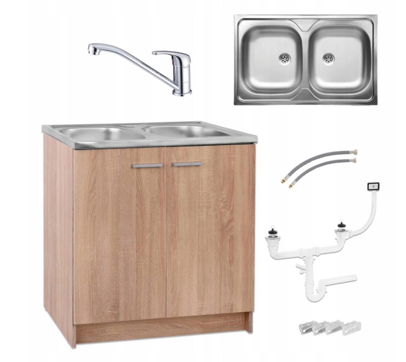 STAMAR Spülenschrank Küchenschrank 80cm Sonoma Spüle 2 Becken Edelstahl Armatur Chrom Set Standschrank 46cm Tiefe Siphon Geschirrspüler Komplett Montagefertig STAMAR Spülenschrank Küchenschrank 80cm Sonoma Spüle 2 Becken Edelstahl Armatur Chrom Set Standschrank 46cm Tiefe Siphon Geschirrspüler Komplett Montagefertig von STAMAR