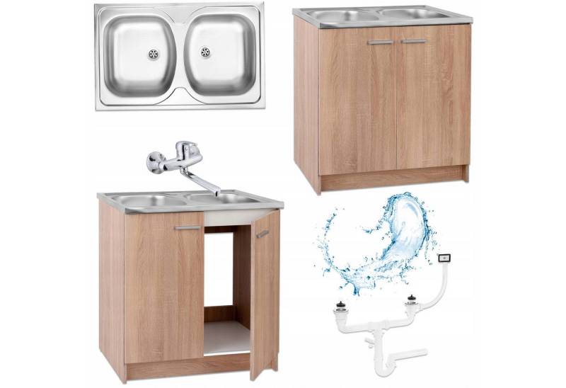 STAMAR Spülenschrank Küchenschrank 80cm Sonoma Spüle 2 Becken Wandarmatur Chrom Komplett Standschrank 50cm Tiefe Siphon Geschirrspüler Montagefertig XXL Set STAMAR Spülenschrank Küchenschrank 80cm Sonoma Spüle 2 Becken Wandarmatur Chrom Komplett Standschrank 50cm Tiefe Siphon Geschirrspüler Montagefertig XXL Set von STAMAR