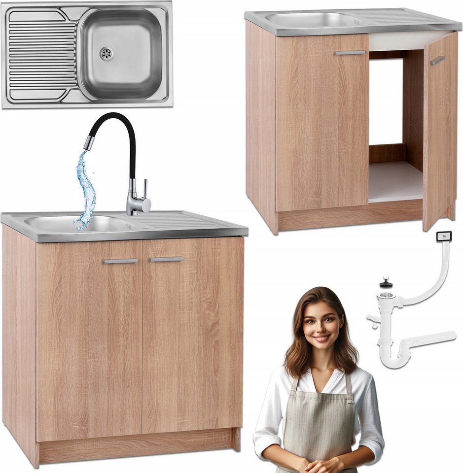 STAMAR Spülenschrank Küchenschrank 80cm Sonoma Spüle Abtropf Armatur Schwarz Elastisch XXL Standschrank 46cm Tiefe Siphon Geschirrspüler Komplett Montagefertig STAMAR Spülenschrank Küchenschrank 80cm Sonoma Spüle Abtropf Armatur Schwarz Elastisch XXL Standschrank 46cm Tiefe Siphon Geschirrspüler Komplett Montagefertig von STAMAR