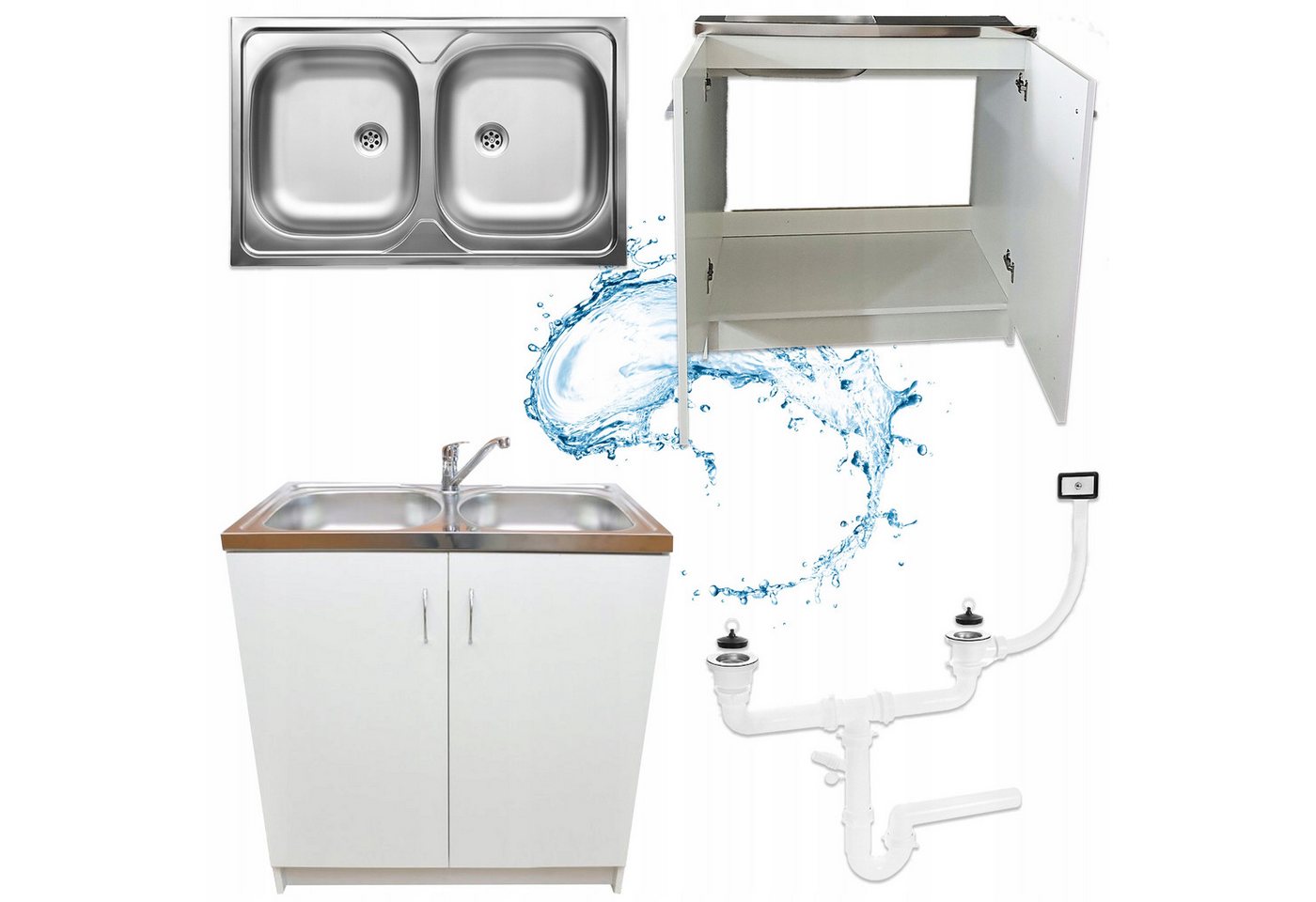 STAMAR Spülenschrank Küchenschrank 80cm Weiß Komplett Set Spüle 2 Kammer Dreharmatur Chrom Standschrank Edelstahl Spülbecken Schwenkbare Armatur Siphon Set XXL STAMAR Spülenschrank Küchenschrank 80cm Weiß Komplett Set Spüle 2 Kammer Dreharmatur Chrom Standschrank Edelstahl Spülbecken Schwenkbare Armatur Siphon Set XXL von STAMAR