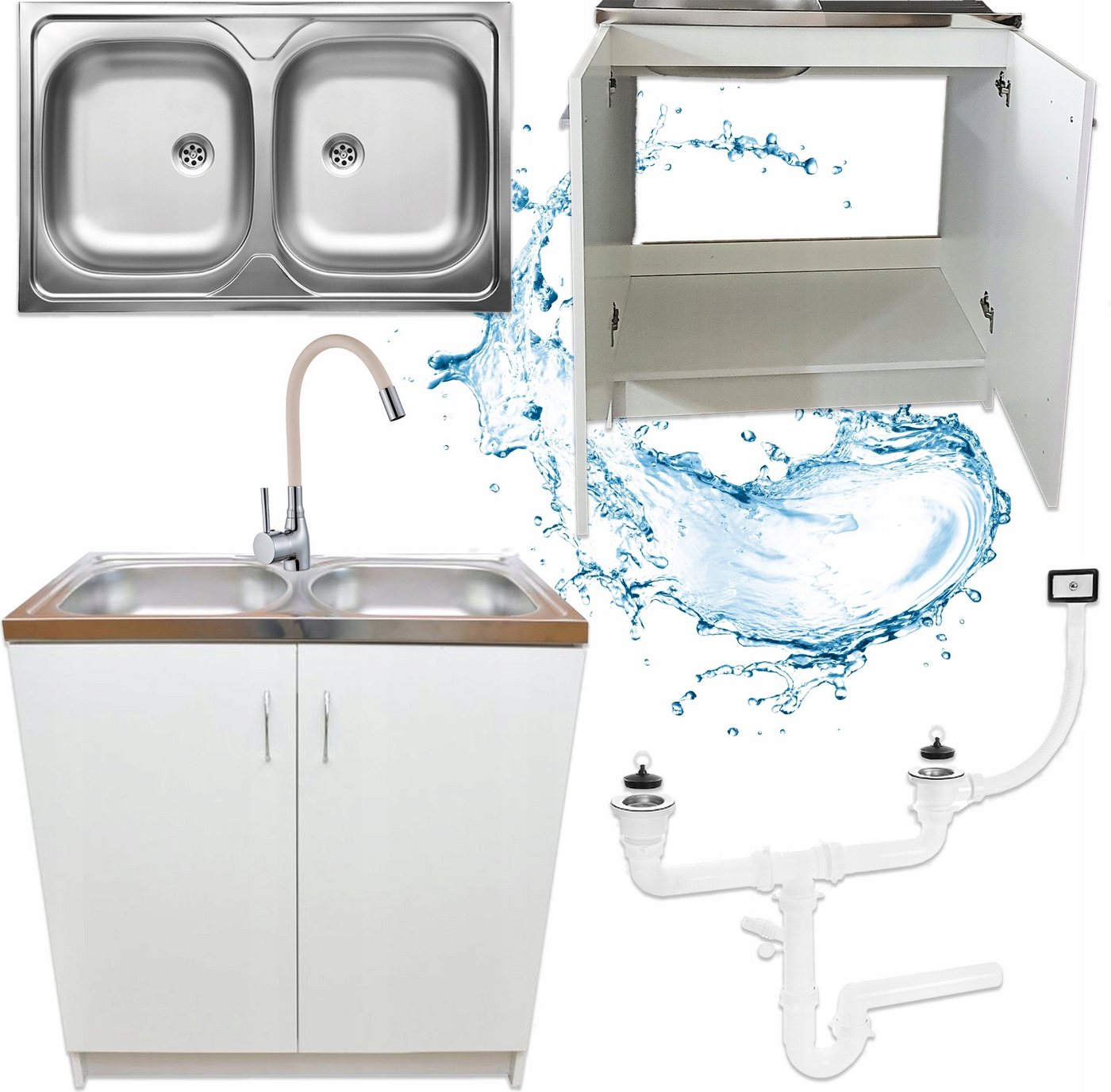 STAMAR Spülenschrank Küchenschrank 80cm Weiß Spüle 2 Becken Armatur Flexibel Beige Set Standschrank 46cm Tiefe Siphon Geschirrspüler Komplett Montagefertig STAMAR Spülenschrank Küchenschrank 80cm Weiß Spüle 2 Becken Armatur Flexibel Beige Set Standschrank 46cm Tiefe Siphon Geschirrspüler Komplett Montagefertig von STAMAR