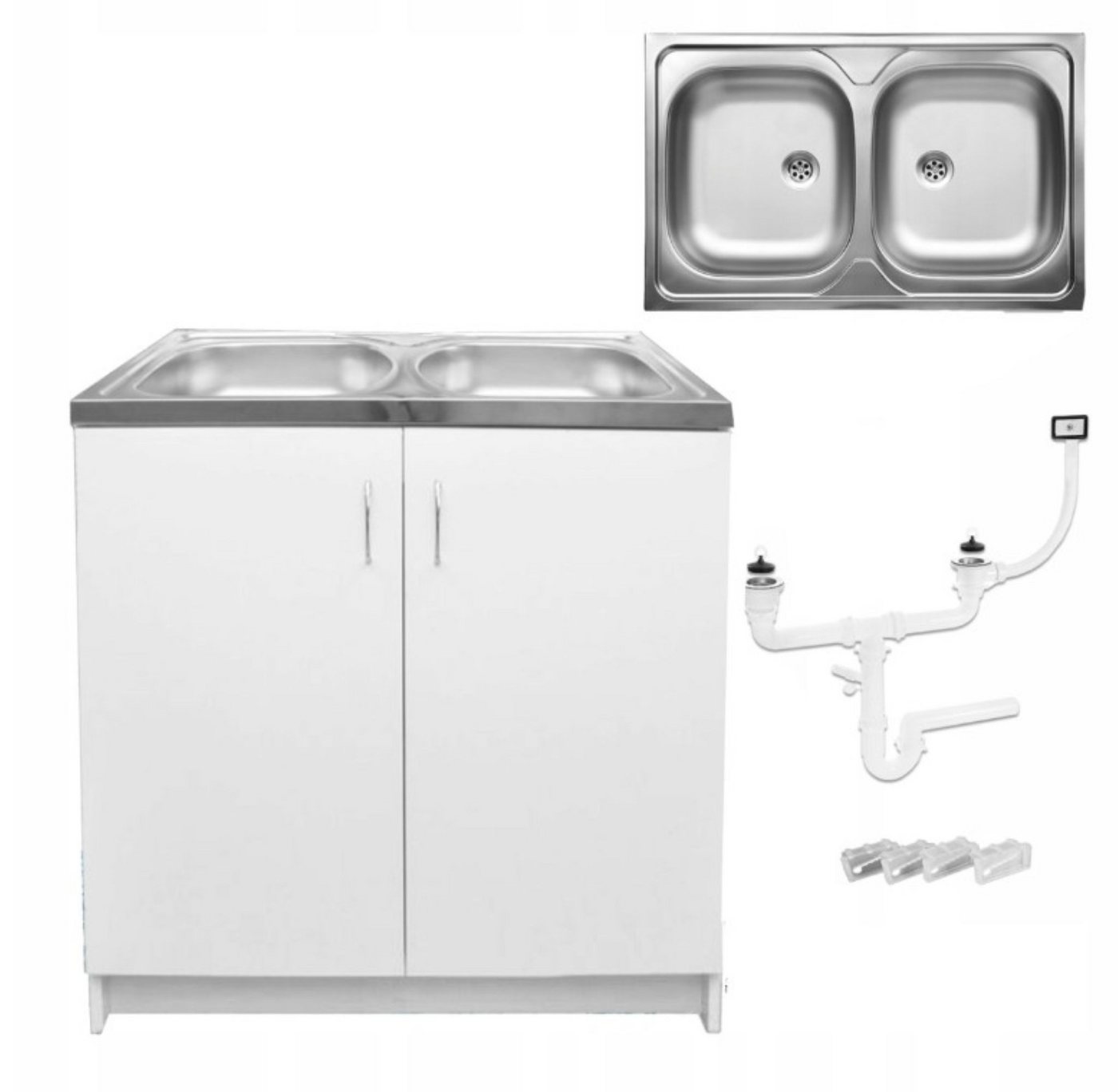 STAMAR Spülenschrank Küchenschrank 80cm Weiß Spüle 2 Becken Edelstahl Siphon XXL Set Standschrank 46cm Tiefe Geschirrspüler Ohne Armatur Montagefertig STAMAR Spülenschrank Küchenschrank 80cm Weiß Spüle 2 Becken Edelstahl Siphon XXL Set Standschrank 46cm Tiefe Geschirrspüler Ohne Armatur Montagefertig von STAMAR
