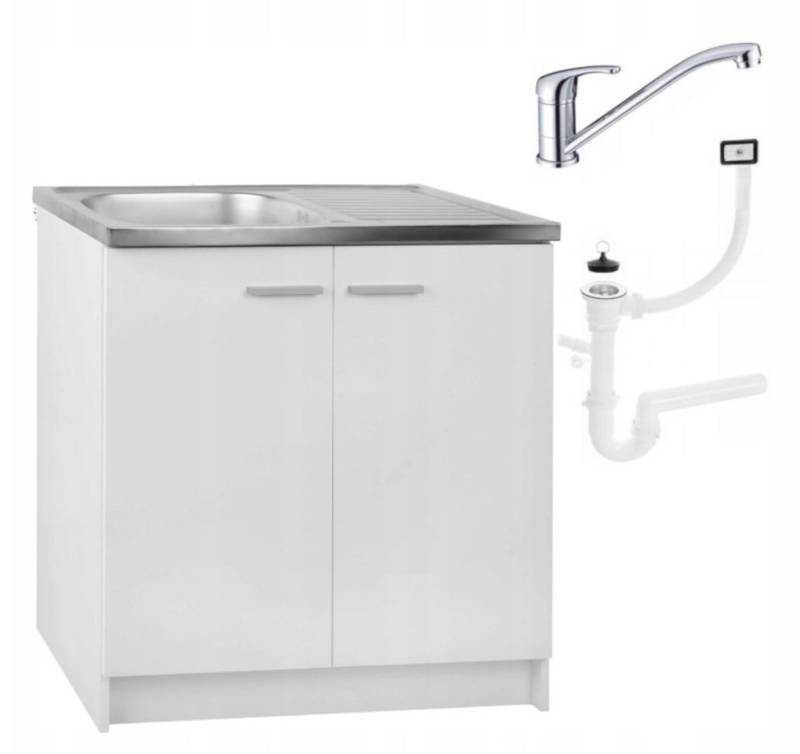 STAMAR Spülenschrank Küchenschrank 80cm Weiß Spüle 50x80 Abtropf Armatur Chrom Set XXL Standschrank 46cm Tiefe Siphon Geschirrspüler Komplett Montagefertig von STAMAR