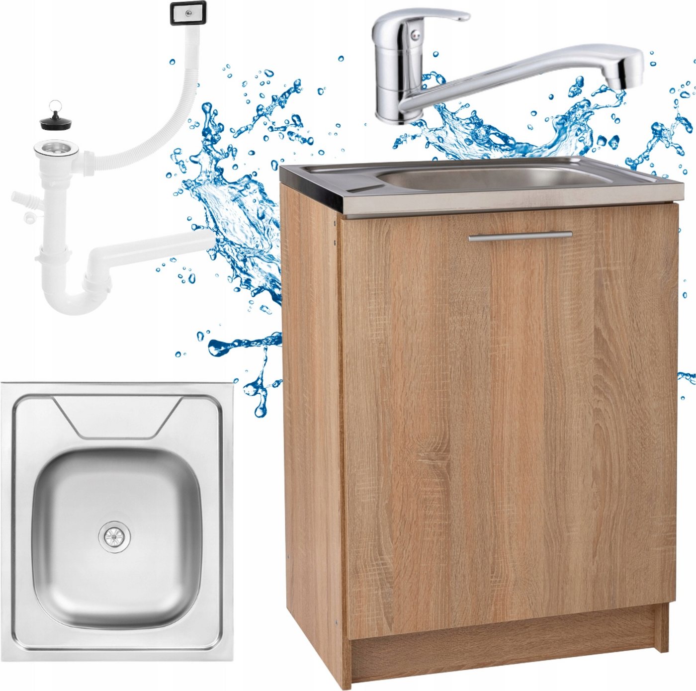 STAMAR Spülenschrank Küchenschrank 60cm Sonoma Spüle Edelstahl Armatur Chrom Komplett Set Standschrank 50cm Tiefe Siphon Geschirrspüler Montagefertig Standard STAMAR Spülenschrank Küchenschrank 60cm Sonoma Spüle Edelstahl Armatur Chrom Komplett Set Standschrank 50cm Tiefe Siphon Geschirrspüler Montagefertig Standard von STAMAR