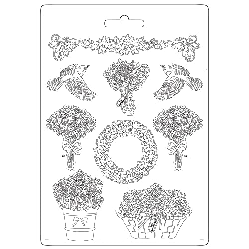 Stamperia K3PTA4527 Soft Mould A4-Provence Garlands and Bouquets, White, A5, 4 von Stamperia