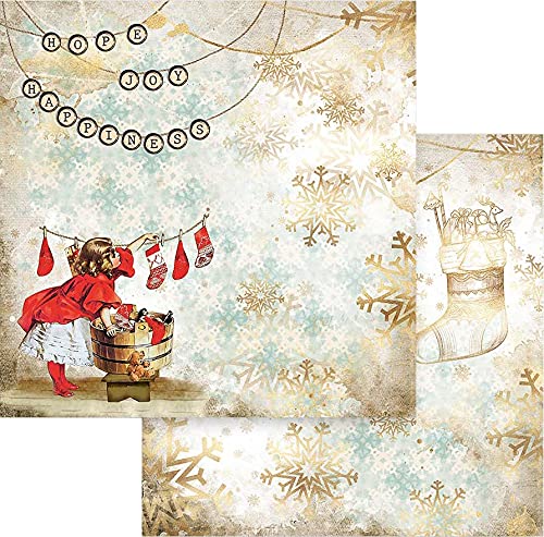 Stamperia SBB830 Scrapbooking Doppelseitiges Papier-Romantic Christmas Socks, Mehrfarbig, 30,5x30,5 von Stamperia