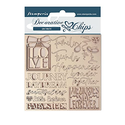 Stamperia SCB124 Decorative Chips cm 14x14-DayDream Writings, Multicoloured, 14 x 14 cm von Stamperia