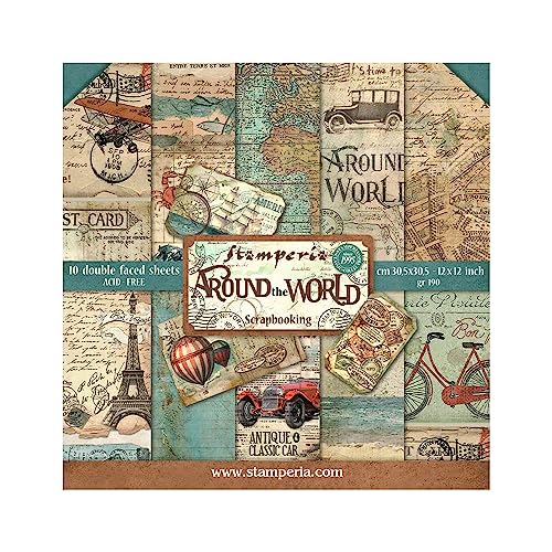 STAMPERIA SBBL28 Papierblock 10 Blätter doppelseitig Rund um die Welt, Papier, Mehrfarbig, 30.5 x 30.5, 12" x 12" STAMPERIA SBBL28 Papierblock 10 Blätter doppelseitig Rund um die Welt, Papier, Mehrfarbig, 30.5 x 30.5, 12" x 12" von Stamperia
