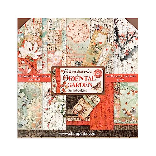 Stamperia handicraft paper block with patterns for scrapbooks, albums, bullet journals and more craft paper colorful for hobbies and as a gift (Oriental Garden) (20.3 x 20.3 cm) von Stamperia