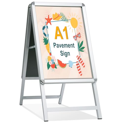 STANDNEE Kundenstopper A1 Plakatständer Outdoor Silber Bürgersteig Schild Rahmen Schild Doppelseitiges Display A-Board Schild Halter für Werbung (Silber-A1) von STANDNEE