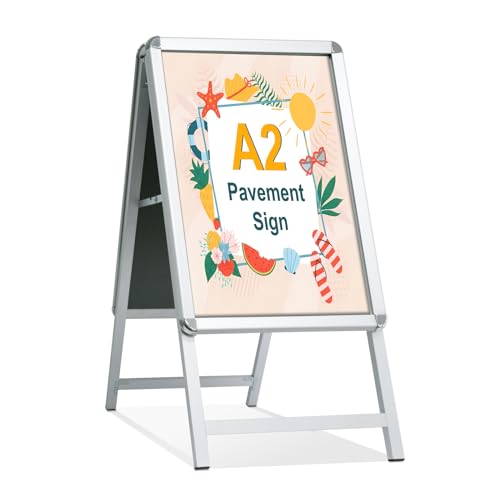 STANDNEE Kundenstopper A2 Plakatständer Outdoor Silber Bürgersteig Schild Rahmen Doppelseitiges Display A-Board Halter für Werbung (Silber-A2) von STANDNEE