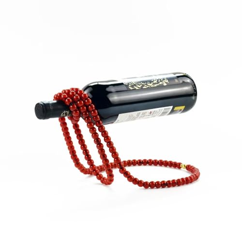 STANDOUTELROAL (Roter Achat) Künstliche Perlenkette Schwimmendes Weinregal Metall Weinflaschenhalter Weinflaschenständer für Bar und Heimdekoration von STANDOUTELROAL