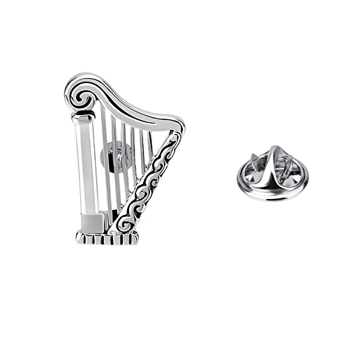 Silber glänzende Harfe Musikinstrument Brosche Schmuck Exquisite Herren- und Damennadel Einwort-Nadelkragennadel personalisiertes Corsage-Geschenk von STANG