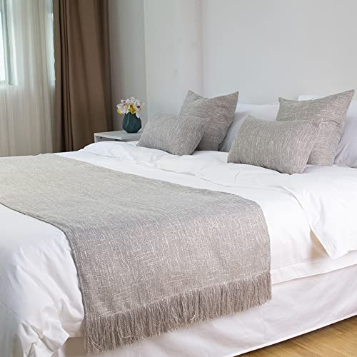 Bettläufer Schal Hotel Schal Läufer Für Betten Hotel Gästehaus Kingsize-Bett Schutzhülle Dekorative Bettdecke Schlicht Quaste Bettende Handtuch Geeignet Für Einzelbett Doppelbett Queensize-Bett von STANGK