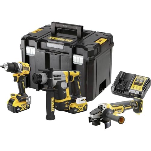 DeWalt 3-teiliges Werkzeugset XR 18 V 5 Ah bürstenlos Bohrschrauber DCD800 + Bohrhammer SDS Plus DCH172 + Winkelschleifer DCG405-DCK355P2T-QW von STANLEY BLACK DECKER - DEWALT