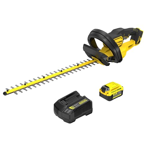 STANLEY FATMAX 18V V20 Akku-Heckenschere (55 cm Schwertlänge, 19 mm Schnittstärke, mit Bügelhandgriff & Messer-Schnellstopp, inkl. 4.0Ah Akku & Ladegerät) SFMCHT655M1-QW von STANLEY FATMAX