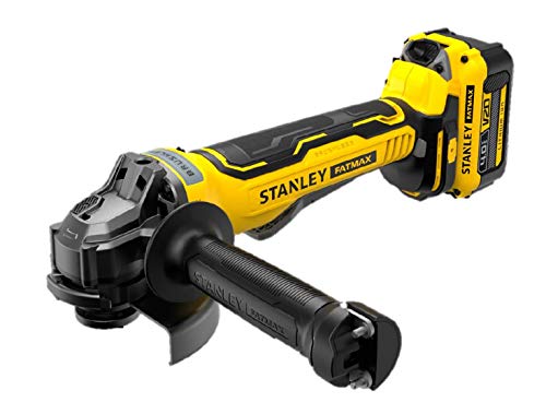 Stanley FatMax V20 Akku-Winkelschleifer SFMCG700M2K (18V, 4.0Ah, 125mm Scheiben-ø, bürstenloser Motor, robustes Aluminium-Druckgussgehäuse, inkl. 2 Akkus, Ladegerät + Koffer), Gelb/Schwarz von FatMax