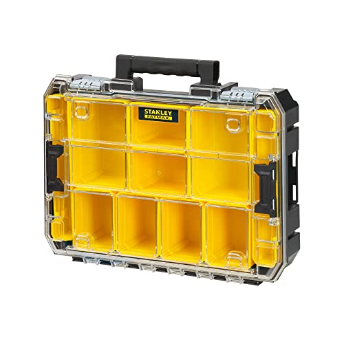 STANLEY FatMax Organizer Sortimentskasten (stapelbare Werkzeugbox, mit transparentem Deckel, mit 10 Sortiereinsätzen unterschiedlicher Größe, kombinierbar mit anderen Tstak-Boxen) FMST82967-1 von FatMax
