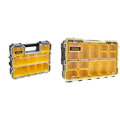 Stanley FatMax Aufbewahrungsbox (45 x 12 x 36 cm) 1-97-521 & Stanley FatMax Profi-Organizer 2/3 / Zubehörbox (zum Verstauen und Transportieren von Kleinteilen und Zubehör, transparent) FMST1-75779 von Stanley