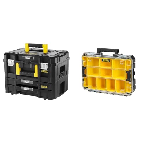 Stanley FatMax Pro-Stack Werkzeugkoffer Combo, FMST1-71981 & Stanley FatMax Organizer (stapelbare Werkzeugbox, mit transparentem Deckel, mit 10 Sortiereinsätzen unterschiedlicher Größe) FMST82967-1 von Stanley