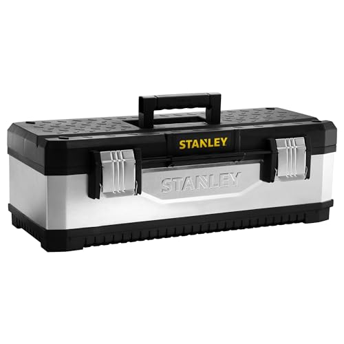 Stanley Werkzeugkoffer / Werkzeugbox (26", 66x29.3x22.2cm, aus Metall-Kunststoff, galvanisiert, mit Vorhängeschloss, Metallschließen, Koffer mit Bi-Material Griff) 1-95-620 von Stanley