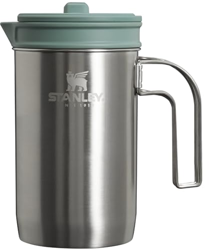 STANLEY Adventure All-In-One, Boil + Brewer French Press Kaffeebereiter – BPA-freie Kaffeekanne für Lagerfeuer erhitzt Tee oder Suppe, spülmaschinenfest, 907 ml, Edelstahlschiefer von STANLEY