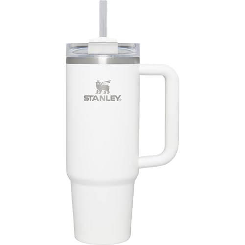 STANLEY Quencher H2.0 FlowState Trinkbecher, vakuumisoliert, aus Edelstahl mit Deckel und Trinkhalm, für Wasser, Eistee oder Kaffee (Weiß, 1,2 Liter) von STANLEY