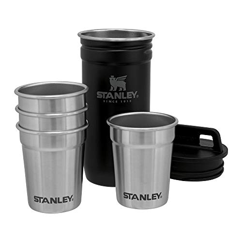Stanley Adventure Nesting Shot Glass Set, 4 Stainless Steel Shot Glasses with Rugged Metal Travel Carry Case, Camping Gifts von STANLEY