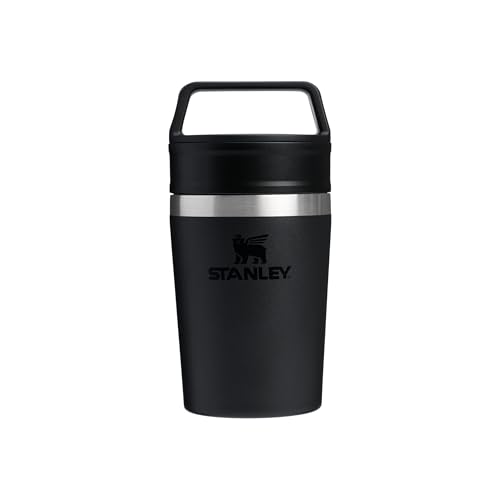 Stanley Cafe Kaffeebecher To Go 0.23L - Hält 3 Stunden Heiß - 4 Stunden Kalt - Edelstahl Thermobecher - Spülmaschinenfest - Einfacher Tragegriff - Coffee To Go Becher - Black von STANLEY