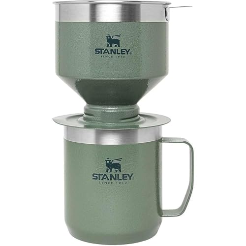 Stanley Classic Isolierbecher und Kaffeefilter aus 18/8 Edelstahl mit Hammertone Lackierung in der Farbe Grün mit einem Fassungsvermögen von 0,35 Liter, Höhe: 24,8cm, 674800 von STANLEY