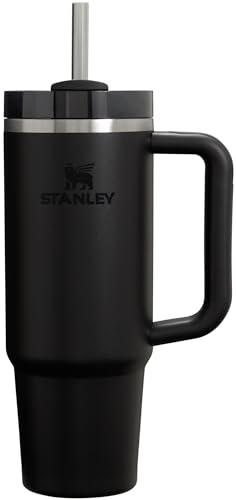 Stanley Quencher H2.0 FlowState vakuumisolierter Becher mit Deckel und Trinkhalm, Edelstahl, für Wasser, Eistee oder Kaffee, Smoothie und mehr, Schwarz, 887 ml von STANLEY