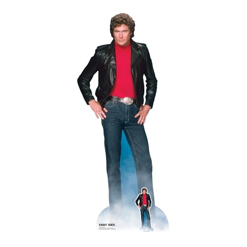 STAR CUTOUTS SC1381 Michael Knight Rider Pappaufsteller in Lebensgröße mit kostenlosem Mini-Ständer, David Hasselhoff – perfekt für 80er-Jahre-Fans und Events – 190 cm hoch, Pappe, Lifesize von STAR CUTOUTS