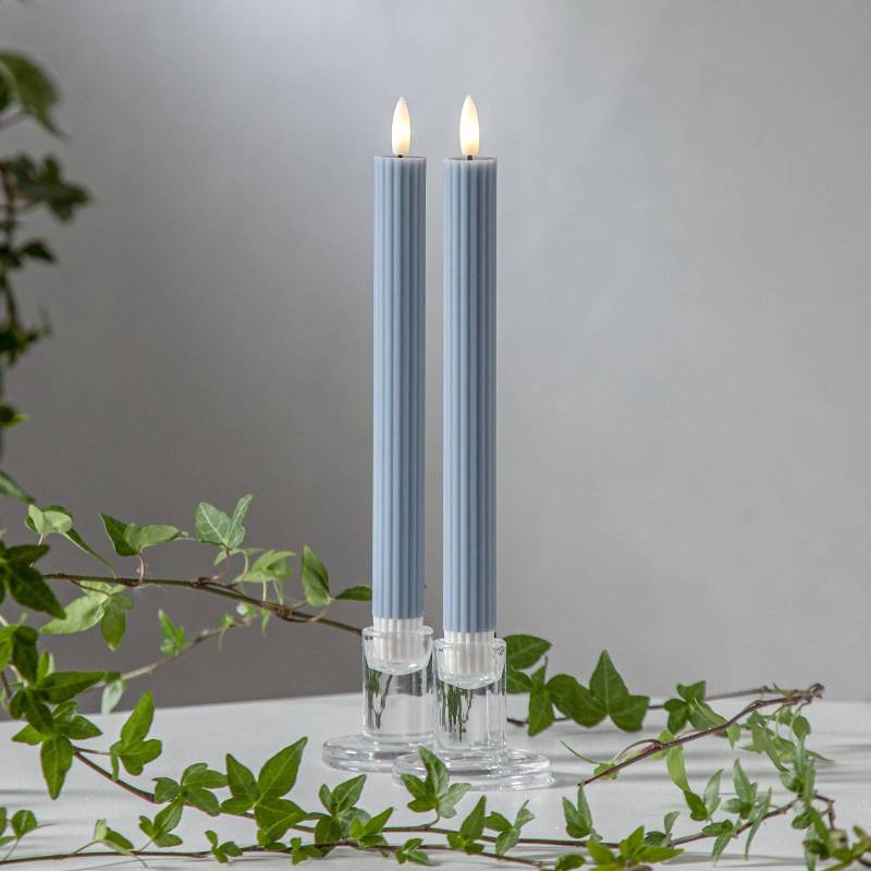 LED-Kerze Flamme Stripe, blau, 25 cm, Wachs Batterie 2er-Set von STAR TRADING
