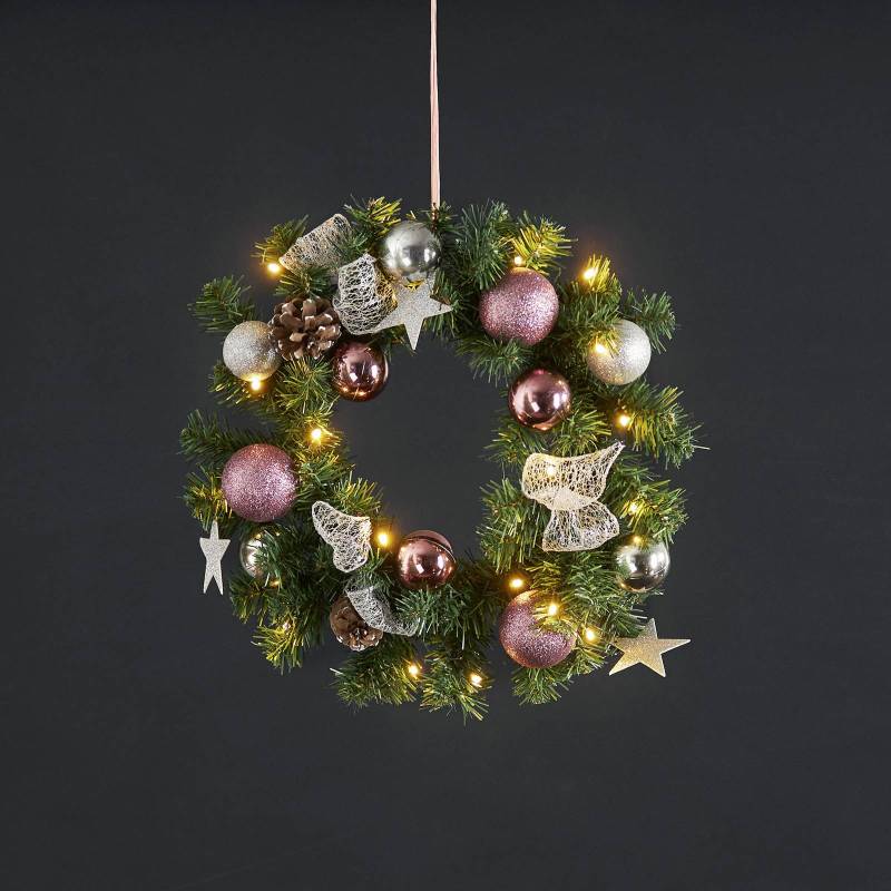 LED-Tannenkranz Noel mit silber-/pinkfarbener Deko von STAR TRADING