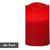 Kerzen-Set May, 4 Stück, Stumpenkerzen, Wachs, Rot, led, Timer, Warmweiß, 12,5 cm - Star Trading von STAR TRADING