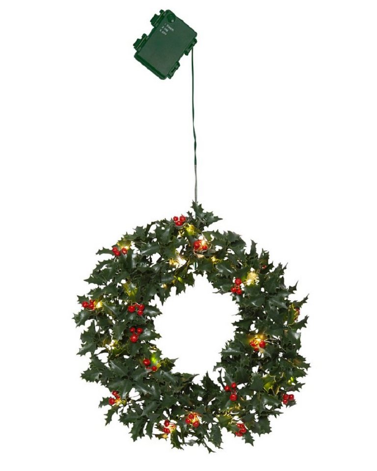STAR TRADING Dekokranz LED-Kranz HOLLY 30cm 20 BS warmweiß außen von STAR TRADING