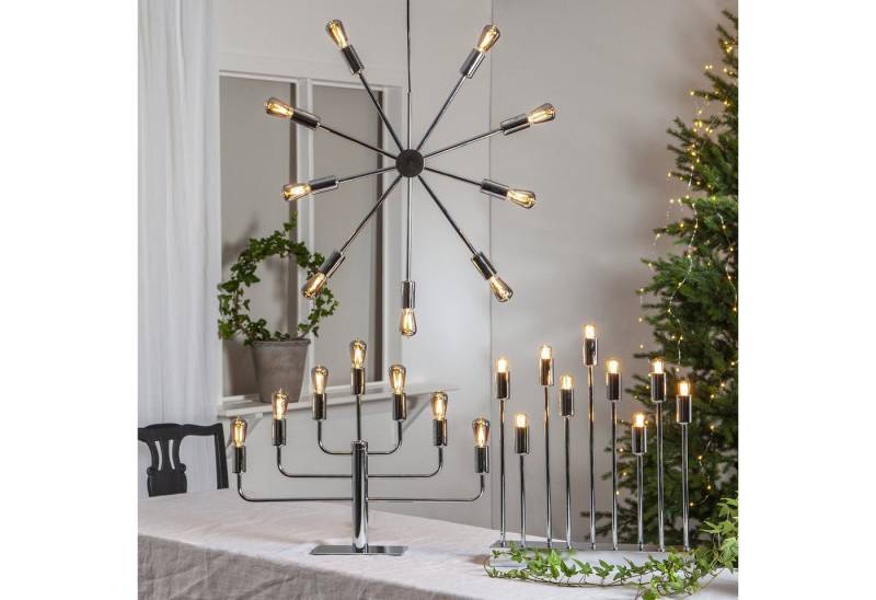STAR TRADING Hängeleuchte Hängeleuchte Pendel Sternleuchte 9-flammig E14 Fassung 56cm silber von STAR TRADING