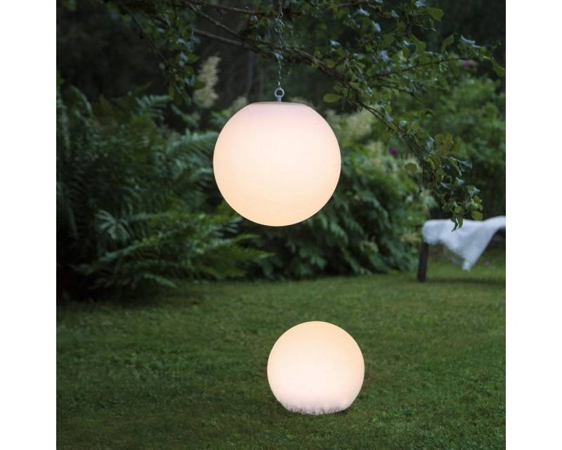 STAR TRADING Hängeleuchte LED Solar Gartenkugel Globy zum Aufhängen 2Lichtleistungen 30cm Sensor, LED Classic, warmweiß (2100K bis 3000K) von STAR TRADING