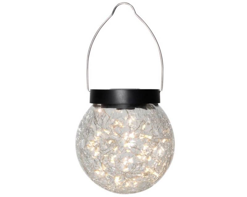 STAR TRADING LED Solarleuchte LED Solar Laterne Glaskugel hängend Bruchglas Optik Lichtsensor D:12cm, LED Classic, warmweiß (2100K bis 3000K) von STAR TRADING