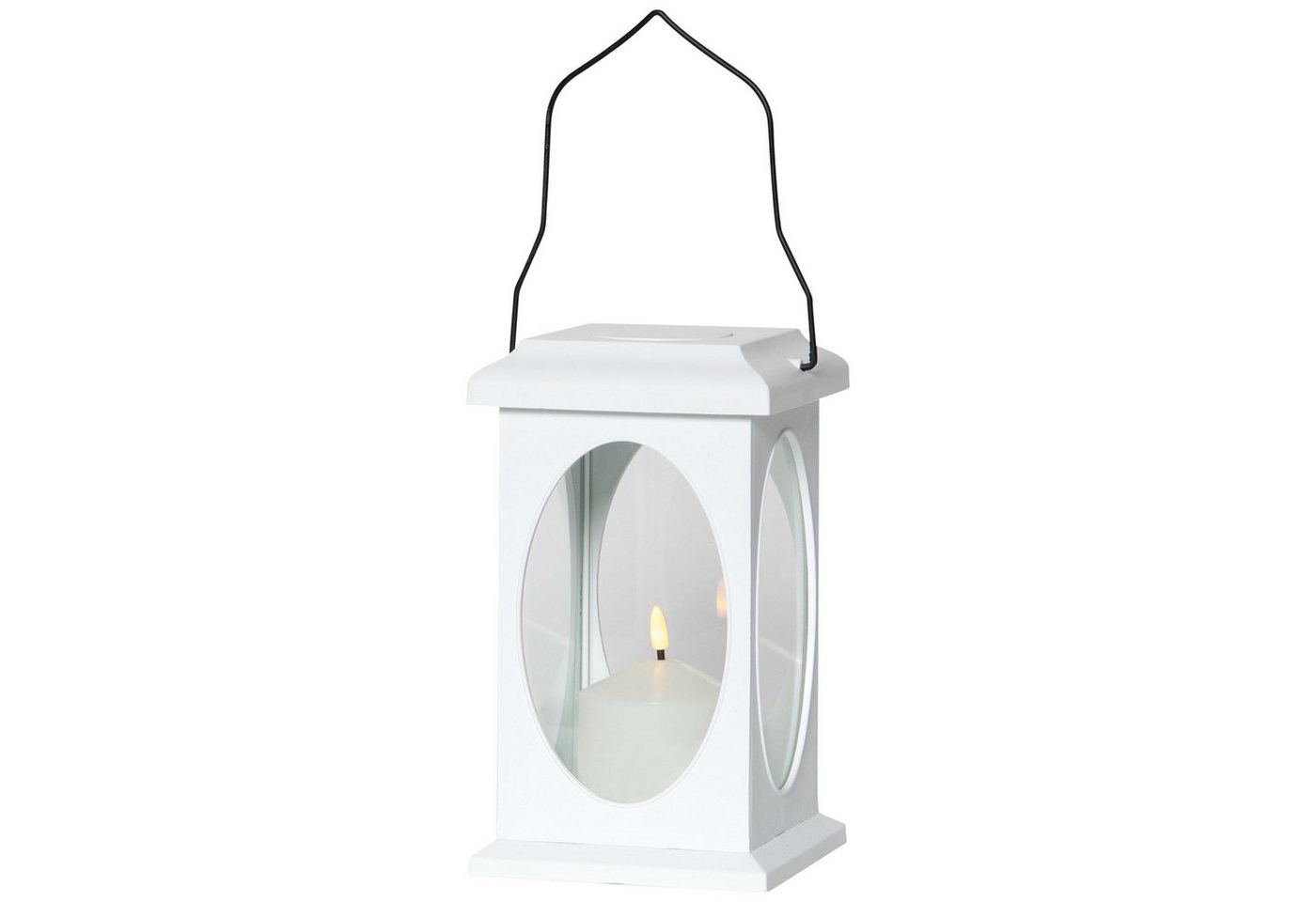 STAR TRADING Außen-Tischleuchte Batterie Laterne Flame Lantern Outdoor in Quader-Form, weiß, 23cm, Batterie Laterne Flame Lantern Outdoor in Quader-Form, weiß, 23cm von STAR TRADING