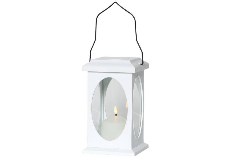 STAR TRADING Außen-Tischleuchte, Batterie Laterne Flame Lantern Outdoor in Quader-Form, weiß, 23cm von STAR TRADING