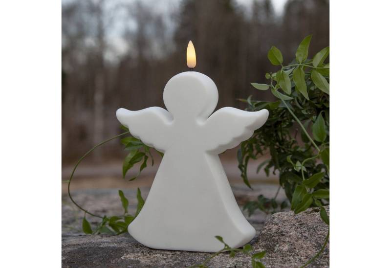 STAR TRADING LED-Kerze Engel Gartenfigur Grabdeko 3D Flamme 18cm Timer Batterie f. Außen weiß von STAR TRADING