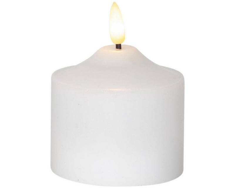 STAR TRADING LED-Kerze Flamme Echtwachs warmweiße 3D Flamme H: 9,5cm Batterie Timer weiß (1-tlg) von STAR TRADING