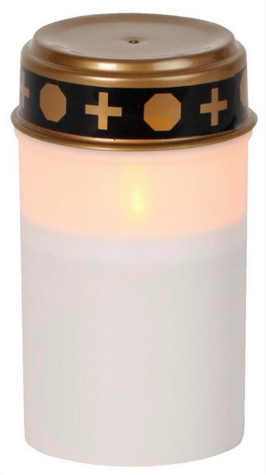 STAR TRADING LED-Kerze LED Grablicht Grabkerze gelbe LED H: 12cm Timer für Außen weiß von STAR TRADING